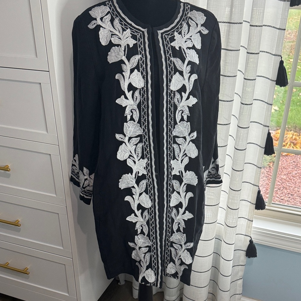 Chico's Stylish Black with White embroidery jacket
